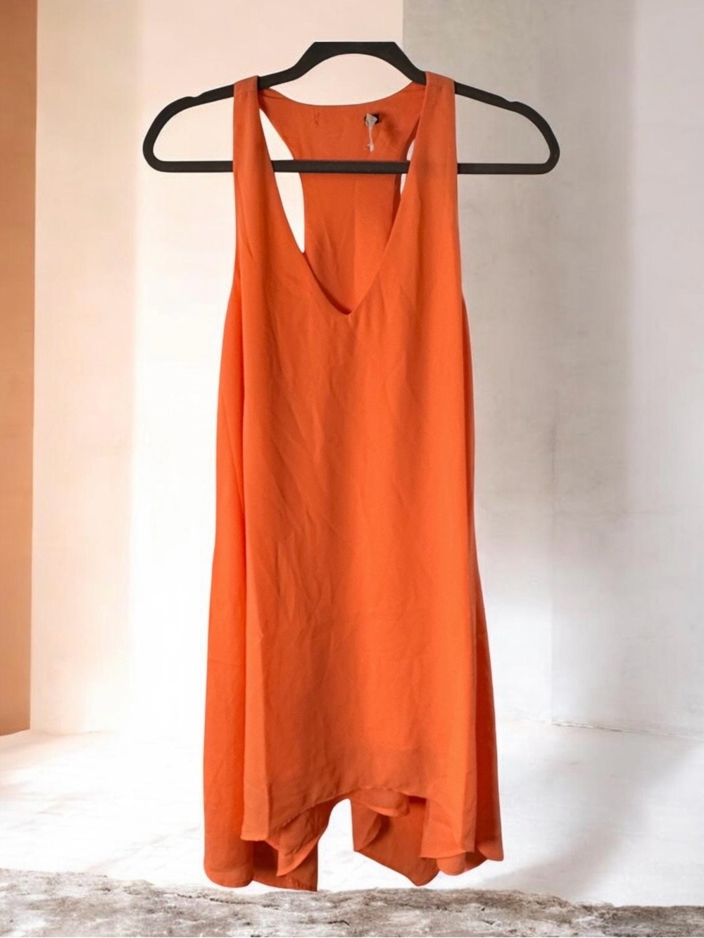 THREE EIGHTY TWO vibrant orange, sleeveless high-low shift dress - size small